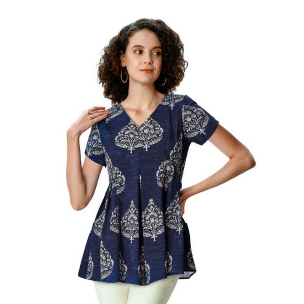 Blue and White Pleated princess Blouse